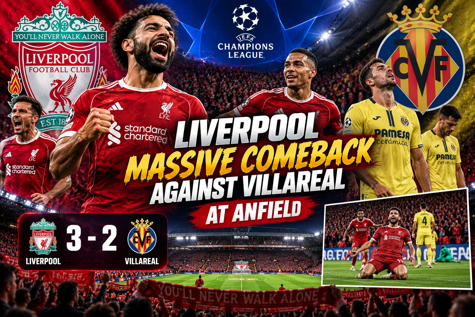 Liverpool’s Massive Comeback Against Villarreal at Anfield: Reds Win 4–3